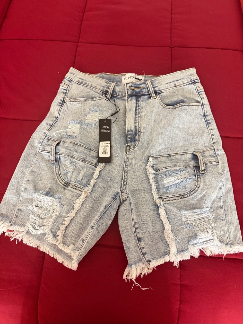 Fashion Nova Light Wash Distressed Denim Bermuda Shorts women size 9